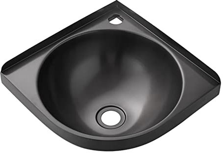 Badezimmer-Waschbecken, kleines Handwaschbecken, schwarzes Eckwaschbecken zur Wandmontage mit Wasserhahn und Abflusskombination, Edelstahl-Waschbecken für den gewerblichen Gebrauch