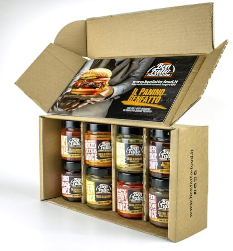 CONFEZIONE GOURMET Benfatto 8 vasi SALSE speciali per Hamburger e BBQ - CONFEZIONE REGALO - EDIZIONE LIMITATA - Made in Italy