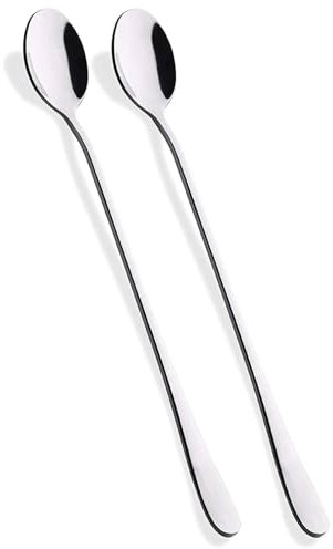 2 PCS Long Handle Latte Spoons Coffee Dessert & Ice Cream Sundae Premium Quality Stainless Steel by Long Handled Coffee Spoons