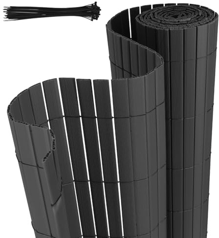 Jaxguom Pellicola frangivista in PVC, 180 x 900 cm, con fascette per cavi, lamelle rinforzate a W, protezione dal vento per balcone, giardino e terrazza, colore: antracite