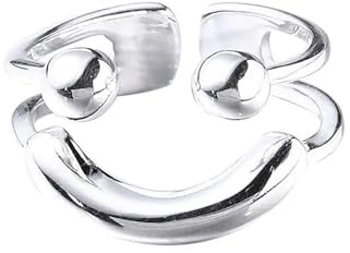 LAKEMON Creative Smile Ring, Smiling Face Statement Rings, Women's Smiley Open Adjustable Ring