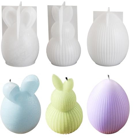 Bekecidi 3 PCS Rabbit Candle Moulds Silicone, 3D Bunny Candle Moulds for Candle Making Epoxy Resin Moulds Easter Egg Silicone Moulds Casting Molds for Making Candles, Soap, Wax, DIY Crafts Ornaments