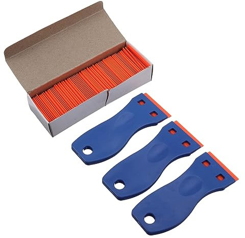Lurrose Lot de 3 Grattoirs à Rasoir en Plastique avec 100 Lames, pour Retirer Joints, Colle et Autocollants sur Carrelage et Sol
