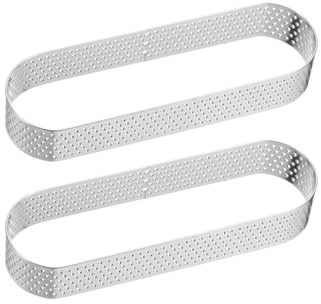 QUARKZMAN 2pcs Anelli per Torte Perforati 5.12 in Acciaio Inossidabile Ovale, Anello per Tartellette Antiaderente Lucidato, Anello per Mousse Spesso, Strumenti per Dessert per Cottura