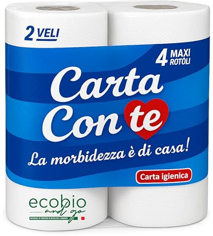 Set da 40 Rotoli Carta Igienica - 10 CONFEZIONI - 1 Conf: 4 Rotoli – 200 Fogli a Rotolo, 2 Veli per Rotolo – Morbida, Resistente, Dermatologicamente Testata – Delicata, Carta 100% Pura Naturale