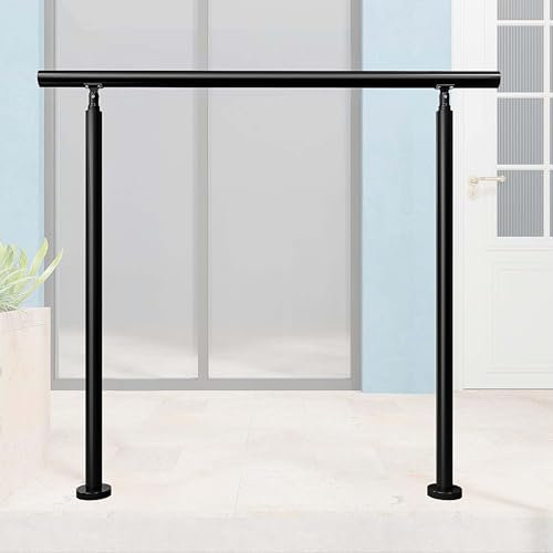 AICA Barandilla escalera, pasamanos de acero inoxidable para jardines, porches, interior y exterior escalera, Negro, 120x106 cm, 0 barras transversales