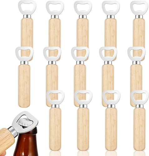 Abrebotellas de madera, abrebotellas de cerveza, abridor de botellas de madera grabable, regalo para hombres y amantes de la cerveza, 16 piezas