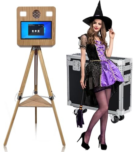 Cabine photo miroir portable avec écran tactile de 15,6, contrôle par application et lumière RVB, appareil photo reflex numérique avec étui de transport pour fêtes de mariage, événements, location