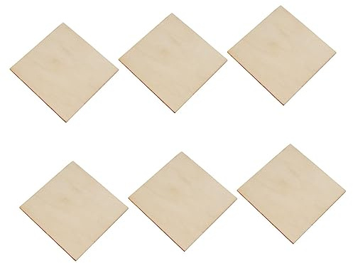 AKOOSY 6pcs Unfinished Square Wooden Slices for Crafting and Pyrography, Blank Design Thin Wood Sheets, Can be Painted for DIY Art Projects