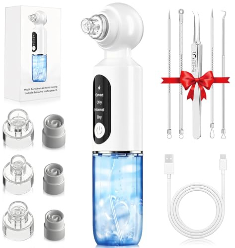 YGVQN Aspiratore Punti Neri Professionale,Vacuum Pulitore dei Pori,Elettrico Pulitore dei Pori,6 Testine e 4 Modalità di Aspirazione,75 kPa Super Assorbimento,Ideale per La Pelle Grassa e Acne