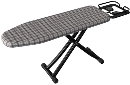 Mesa de Planchar Plegable con Soporte para Plancha, Tabla Planchar Ajustable en 6 Velocidades con Base de Malla de Acero, Clips de Alambre Fijos, 111x31x86cm