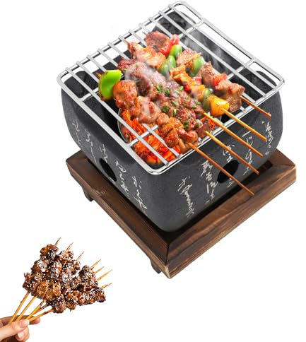 Mini barbecue giapponese in lega di alluminio, griglia decorativa a carbonella con scritta giapponese, mini barbecue portatile da 12 x 12 x 11 cm, elegante griglia da tavolo e decorazione per casa e