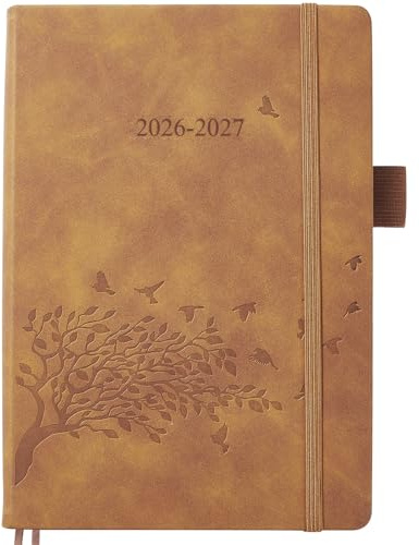 Kalender 2026 2027 A5 dagsplanerare (aug-jul), 1 sida 1 dag med månadsöversikt, pennhållare, väska och PU-inbundet lock, perfekt som skolkalender 26/27, skolplanerare och studieplanerare för elever
