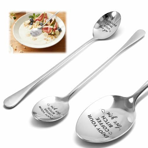 2pcs Coffee Spoon, for Best Friend Birthday Gifts, Engraved Coffee Spoon Gifts for Women, Bestie & Girlfriend Birthday, Humorous BFF Gifts, Cute Enjoy Your Coffee Spoon for Coffee Lovers