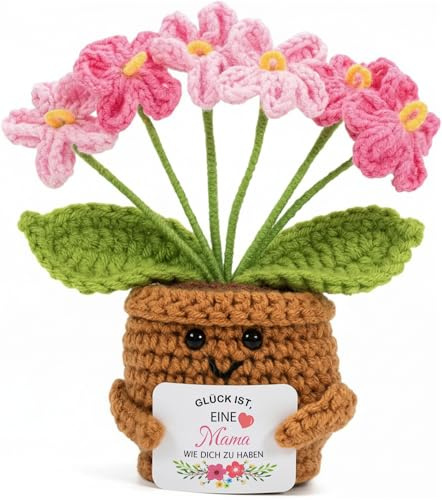 Aruigu Geschenke für Mama, Häkelblume mit Karte, Beste Mama Geschenkidee | Gestrickte Blumen Mama Geschenk, Beste Mama Geburtstags Geschenke Vergissmeinnicht Blumen Weihnachten Adventskalender Füllung