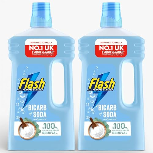 2 x 1000ml Flash All Purpose BICARBINATE OF SODA with Eucalyptus Floor Cleaner – Powerful Hard Floor Cleaner with Fresh Eucalyptus Scent