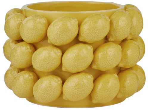 BUTLERS Blumentopf Ø19 cm Zitronen Dolomit - Lemon - Übertopf in 3D Optik | Mediterrane Dekoration für die Küche, Balkon, Wohnzimmer