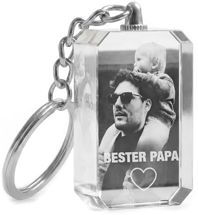 Schlüsselanhänger Personalisiert mit Foto & Gravur - Glas 3D Gravur - Vatertag & Muttertag - Personalisiertes Geschenk Bild für Sie und Ihn - Fotogeschenk für Freund und Freundin Jahrestag Geburtstag