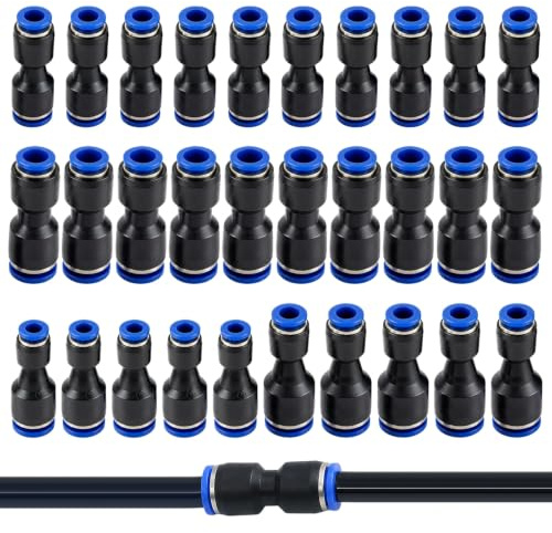 Cloxtralon Acoplamiento Rápido Aire Comprimido, 30 Piezas Montaje Neumático Reductor de Plástico con Tamaños 4-8, 6-8, 8-10, 6-12mm OD, Conectores Rápidos Push para Manguera de Aire
