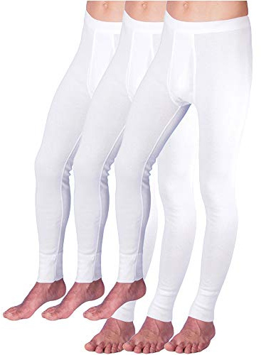 HERMKO 3540 Pack of 3 Long Johns for Men, 100% Organic Cotton, Size:Medium, Colour:White