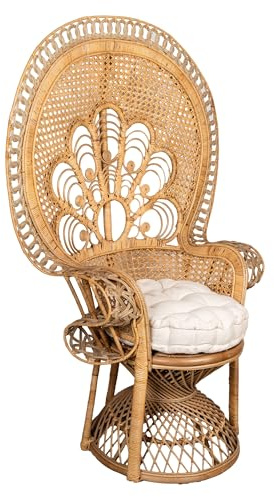 AUBRY GASPARD - Fauteuil Emmanuelle Rotin Marron - Coussin Coton Garni Kapok - 105 x 74 x 150 cm - Hauteur Assise 48 cm - Élégance Exotique Salon Terrasse Intérieure