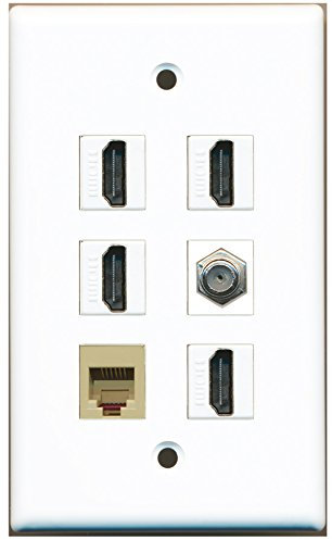 RiteAV - 4 HDMI 1 porta cavo coassiale TV tipo F 1 porta telefono RJ11 RJ12 beige piastra da parete