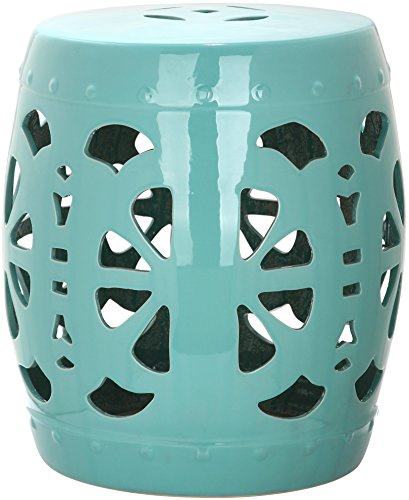 Safavieh Stencil Blossom Ceramic Decorative Garden Stool, Light Blue