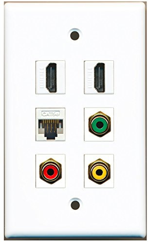 RiteAV – 2 HDMI 1 puerto RCA rojo 1 Puerto RCA amarillo 1 Puerto RCA verde 1 Puerto Cat5e Ethernet blanco placa de pared