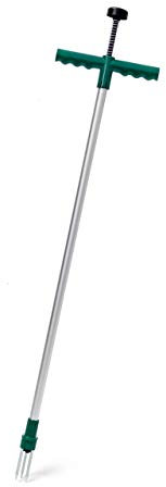 Relaxdays Unkrautstecher 100 cm, Aluminium Löwenzahnstecher m. Stahlkrallen u. Auswurf-Mechanismus, grün-grau