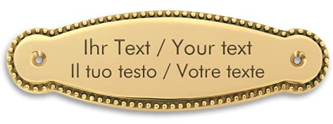 Türschild mit Ihrer Gravur, hochwertiges Messingschild – 136 x 42 mm, geschwungen mit Schmuckrand - Türschild, Namensschild, Gravurschild