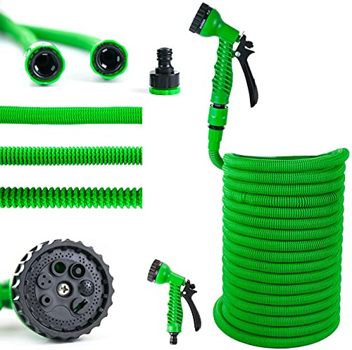 Grafner Premium Flexischlauch, 30 Meter, 4-Fach Latexkern, 10-Fach Soft-Multifunktionsbrause, massiver Mantel aus 2500D Mesh Polyester, KEIN PLATZEN, Flexibler Gartenschlauch Flexi Schlauch dehnbar
