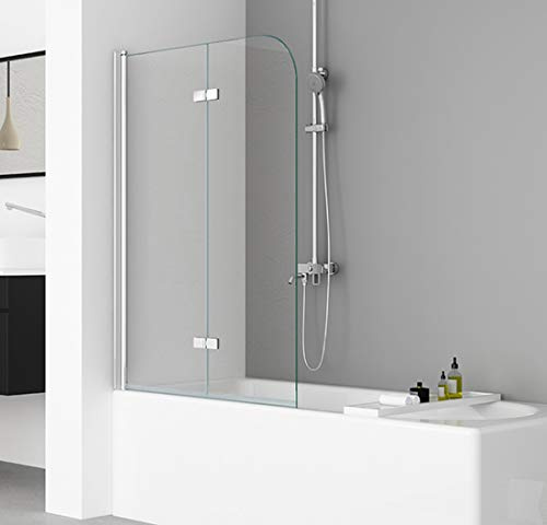 IMPTS Duschwand für Badewanne Flatbar Duschwand 2-teilig 110x140cm | Badewannenaufsatz Faltwand Duschtrennwand Duschabtrennung Badewannenfaltwand mit 6mm Sicherheitsglas