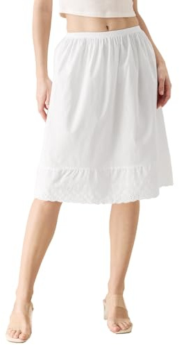 BEAUTELICATE Sottogonna Donna Cotone Lunga Corto Sottoveste a Gonna Antistatico Mezza Sottogonna con Pizzo Sangallo Vita Elastica (Avorio - 60cm,XL)