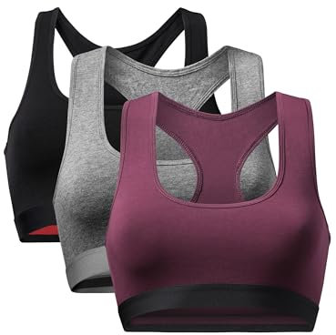 DANISH ENDURANCE Bralettes for Women, Non Wired Bra, Organic Cotton, Racer Back Bra, Comfort, Bras for Women Multipack, 1 or 3 Pack, Multicolour (1x Black, 1x Dark Grey, 1x Wine) 3-Pack, M
