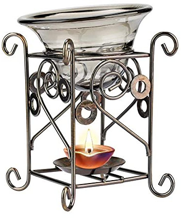 Duftlampe für ätherische Öle, Eisen Ölbrenner, Eisenkerzenhalter mit Glasschale für Spa Yoga Wohnzimmer Büro Home Decoration, Ofen Kerzenbrenner Aromatherapie Ätherische Öllampe