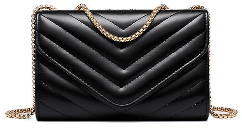 Dasein Kleine gesteppte Damen-Umhängetasche, stilvolle Designer-Abendtasche, Clutch, Geldbörsen und Handtaschen mit Kettenschulterriemen, Schwarz, Medium