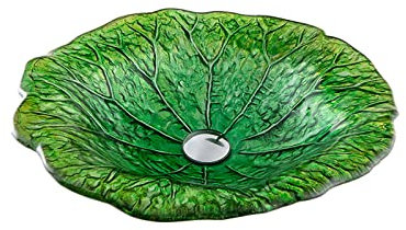Ksunun Lavabo sobre Encimera Lavabo de Vidrio Templado Lavabo de Cristal de Forma de Hoja de Loto Lavamanos de Baño Moderno con Anillo de Montaje, Drenaje de Agua Latón, 470 x 470 x 128 mm,Spring