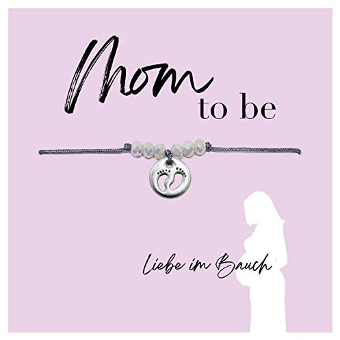 Selfmade Jewelry Armband Damen Mom-To-Be-Armkettchen Makramee Bändchen für werdende Mamas mit Perlen auf schöner Geschenk-Karte (Karte Rosa)