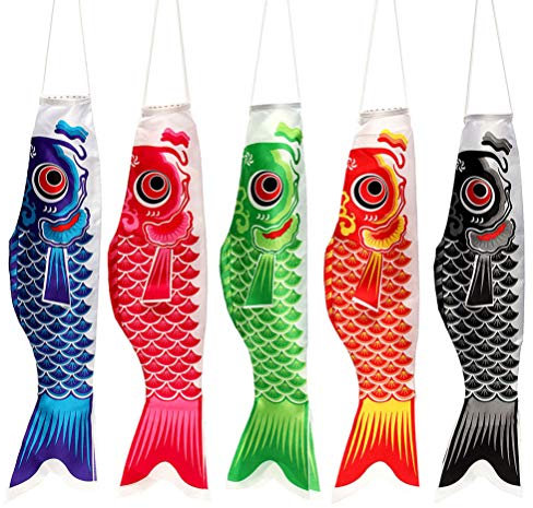 Cabilock 5st Japanischer Karpfen-Streamer Japanischen Karpfen Fisch Flagge Japanischer Windsack Japanische Gartendeko Japanische Flagge Outdoor-dekor Fisch-windsack Hängend Dekorationen