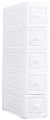 Conworld Superleichter, schlanker Badezimmer-Aufbewahrungskorb aus Kunststoff, selbstmontierender Organizer, 5-stöckiger Wagen mit 4 Rädern (Produkt wird mit Montageanleitung und Video geliefert)