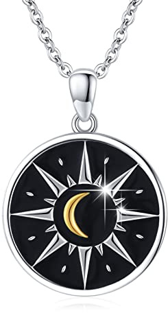 REDSUN Kompass Halskette 925 Sterling Silber mit Charm Sonne Mond & Sterne eleganter Halsschmuck Amulett Schmuck für Mädchen Herren Damen Kompass Graduation Geschenk