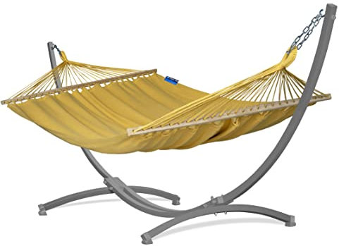 Potenza Outdoor Hängematte mit Verzinkter Gestell für 2 Personen I 100% Baumwolle Merida Doppelhängematte XXL 215x160, 200kg I Stabhängemattengestell 220kg, wetterfest