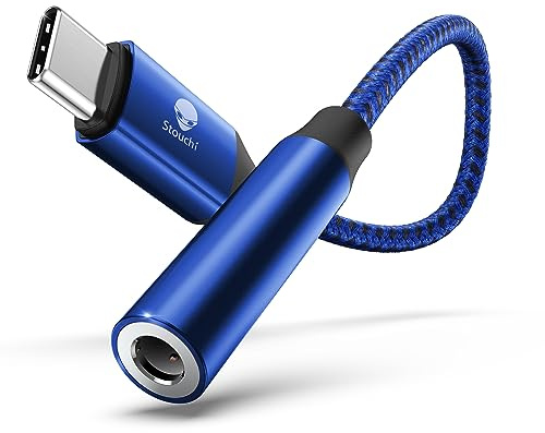 Stouchi Adaptateur USB C Jack de Casque 3,5mm, écouteurs Audio Numérique Type C vers Aux,Clé Audio,Puce DAC Haute Résolution,Compatible avec Samsung Galaxy S23 Ultra S22+,Pixel 7,Bleu 1 Paquet