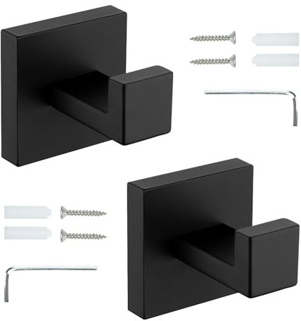 Faittoo Gancio Accappatoio Doccia,2 Pezzi Ganci per Asciugamani Bagno Cucina Acciaio Inox Nero