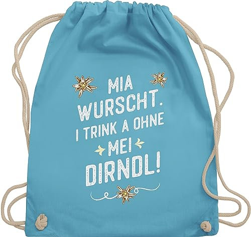 Shirtracer Turnbeutel Rucksack - Kompatibel mit Oktoberfest Tasche - Mia wurscht i trink a ohne mei Dirndl - Unisize - Hellblau - trachtenrucksack bayrische taschen trachtentaschen bayrisch baumwolle