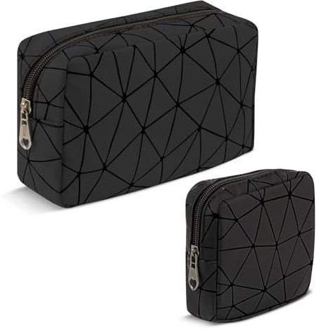 2 Stück Kosmetiktasche, Kleine Kosmetiktasche Damen PU Leder Tragbare,Kulturbeutel Wasserdicht Reise Kosmetikzubehör-Organizer, Multifunktional Makeup Tasche Geldbeutel Kulturtasche für Frauen,Schwarz