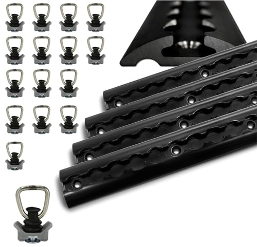 Airlineschienen schwarz aus Aluminium halbrund Airlineschiene pulverbeschichtet zur Ladungssicherung für PKW, LKW, Anhänger, Wohnmobile usw. - Zurrschiene - Zurrleiste (4x 2 Meter 16 Fittinge)