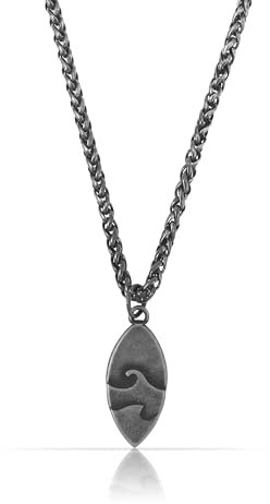 Made by Nami Edelstahl Halskette Herren mit Anhänger Schwarz 60 cm lang Wasserfester Surfer Schmuck (Surfbrett)