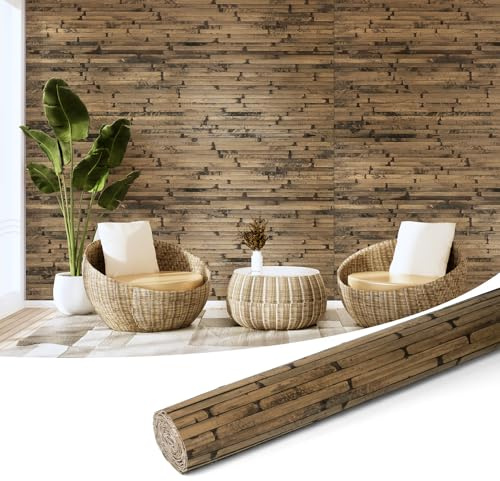 Art3d Natürliches Bambus-Wandpaneel Innenwanddekoration Dunkel gebrannt | 244 x 122 cm erneuerbare Stangenwicklung Wand Decke Möbel Schrank Büro