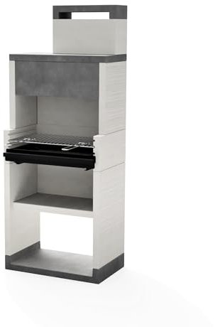TUOZI - Barbecue fixe pour charbon modèle VENIT FLEX PLUS HOTTE [F] (Gris/Blanc - 78 x 47 x 197 cm) REF: T00132 - Parfait pour grillades extérieures
